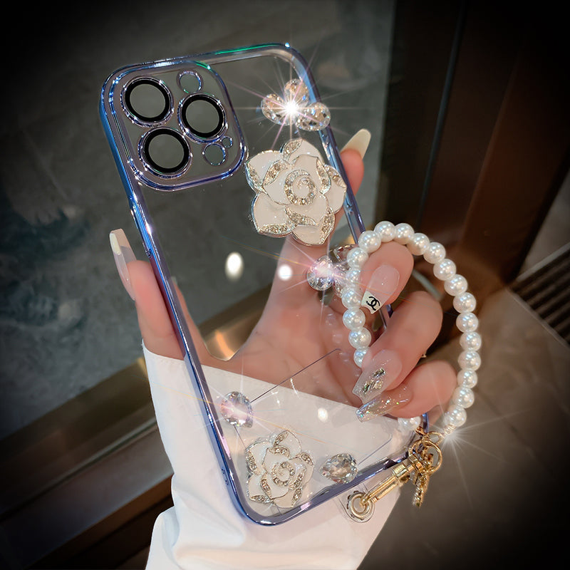 Luxury Camellia Transparent iPhone case with Lens Film