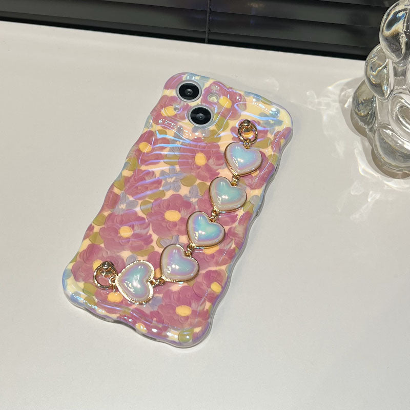 Purple Oil Painting Flower Wristband Chain iPhone Case