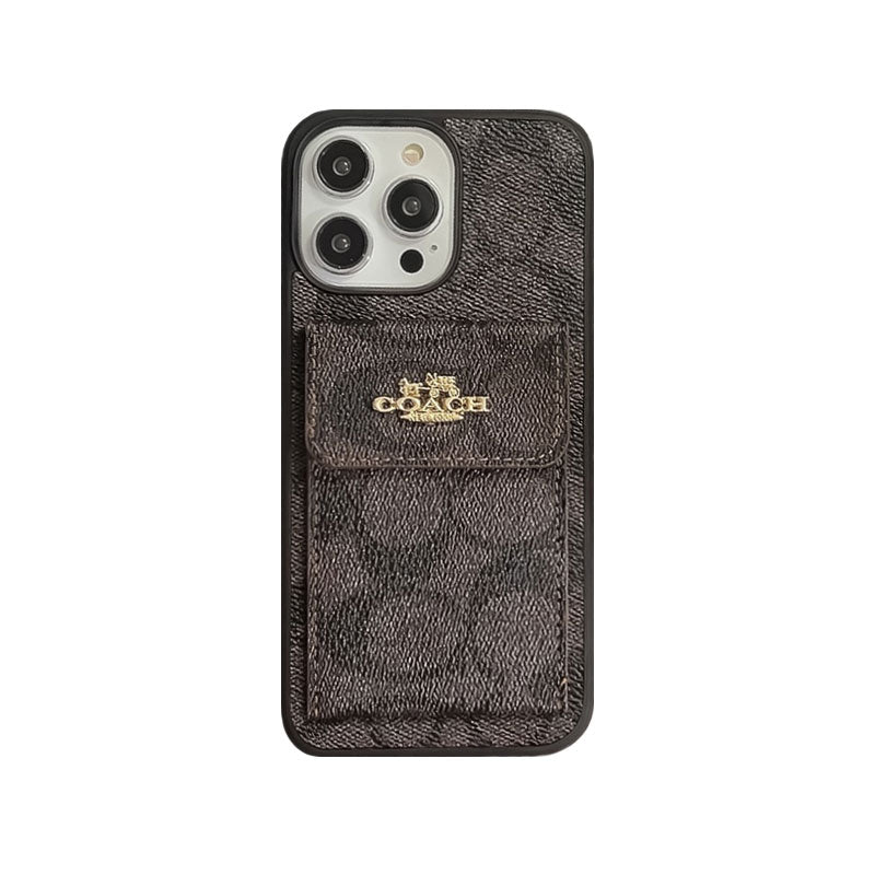Classic iPhone Case With Card Holder Wallet Coffee