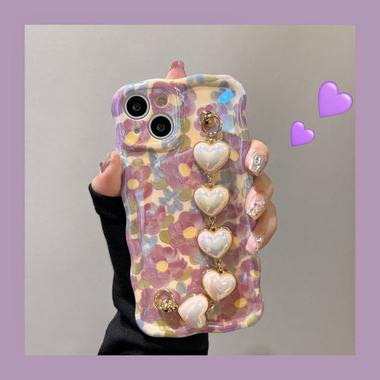 Purple Oil Painting Flower Wristband Chain iPhone Case