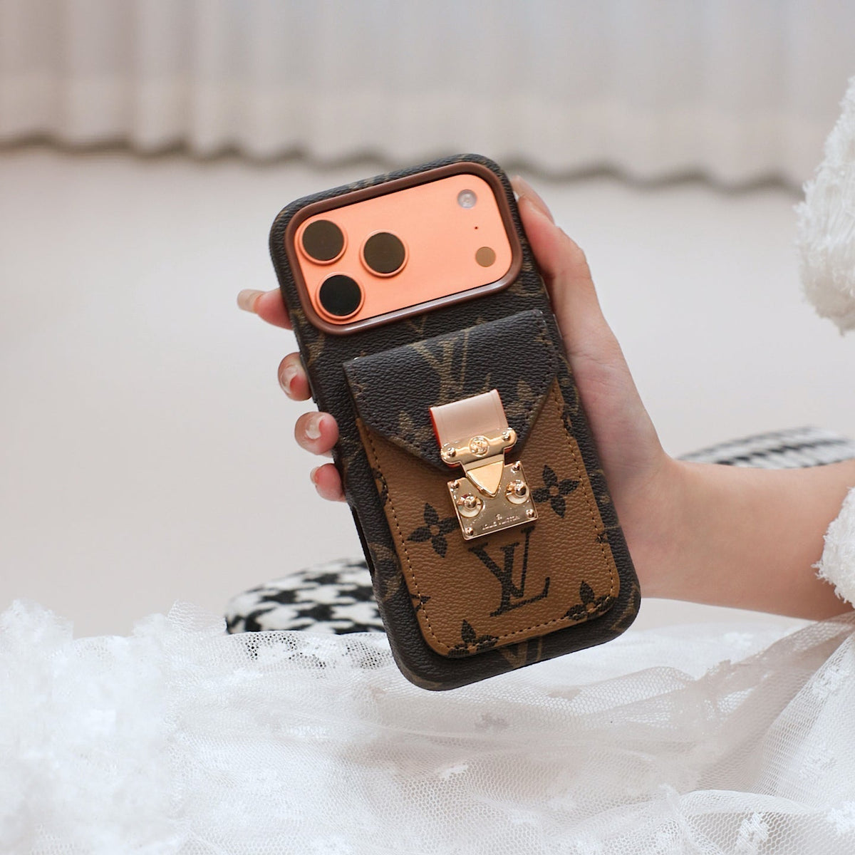 Luxuriöse Leder-Kartenfachtasche für das iPhone