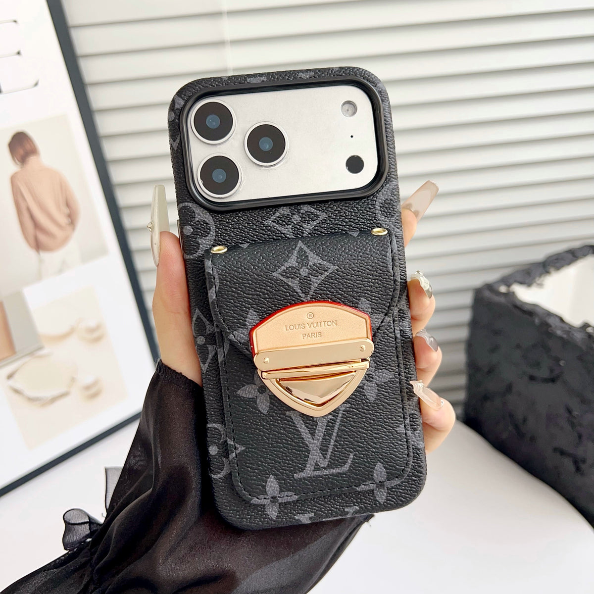Luxury Crossbody iPhone Case with Card Pocket & Detachable Strap