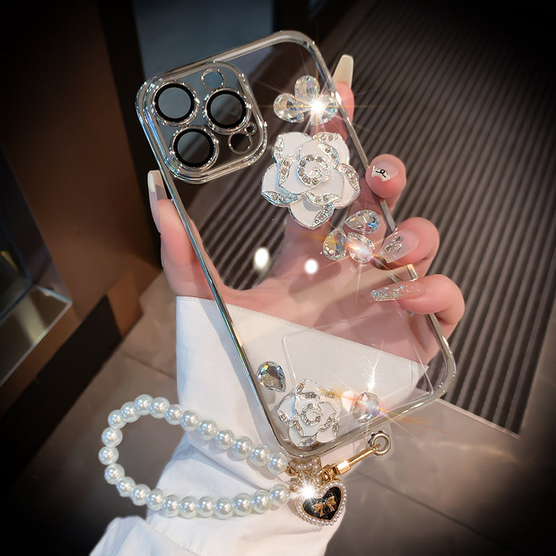 Luxury Camellia Transparent iPhone case with Lens Film