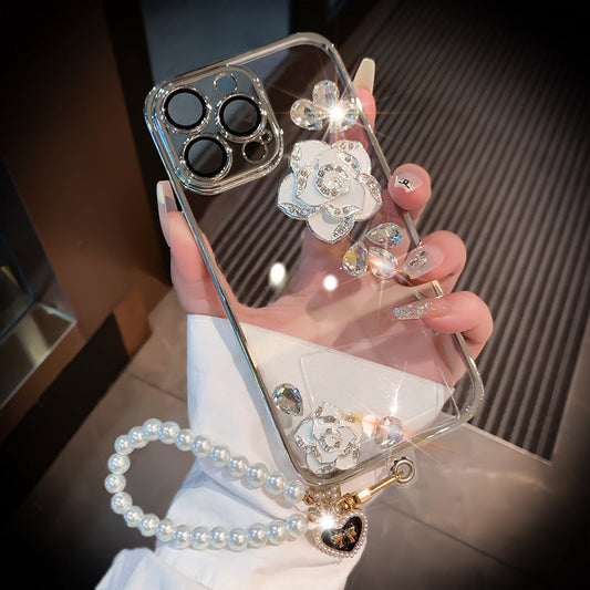Luxury Camellia Transparent iPhone case with Lens Film