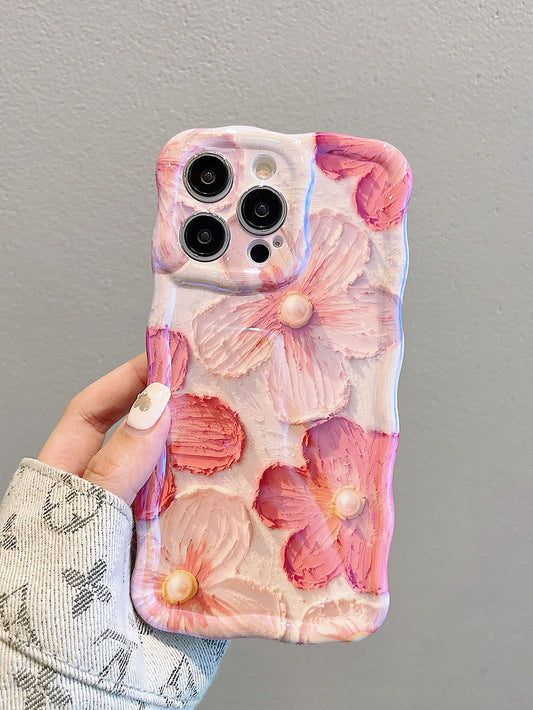 Luxurious Oil Painting Pink Rose Flower iPhone Case