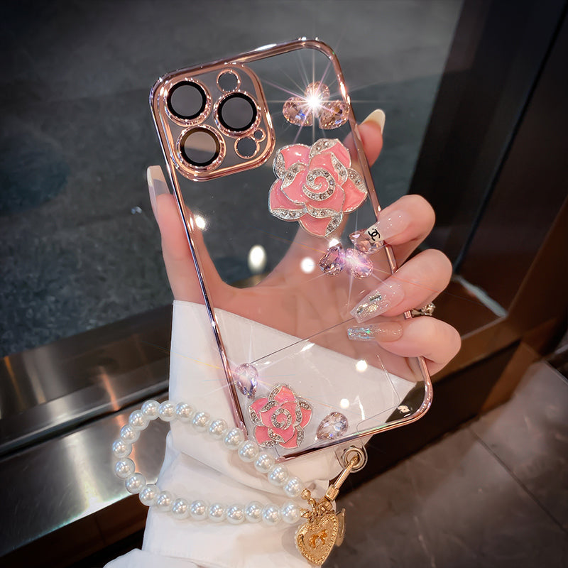 Luxury Camellia Transparent iPhone case with Lens Film