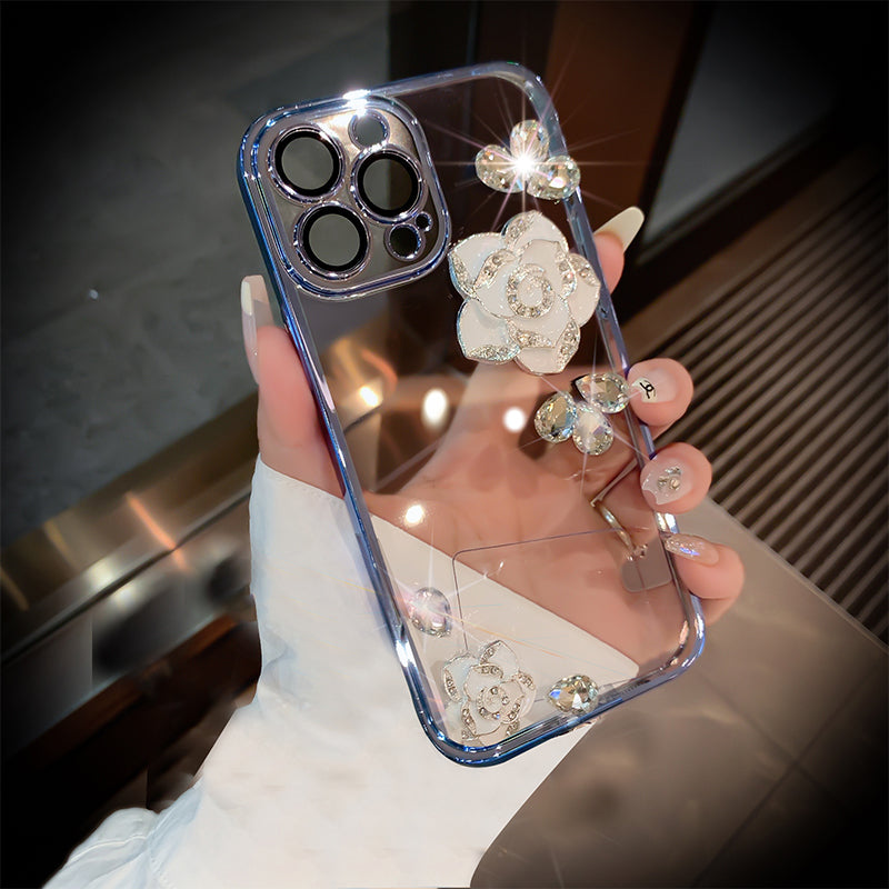 Luxury Camellia Transparent iPhone case with Lens Film