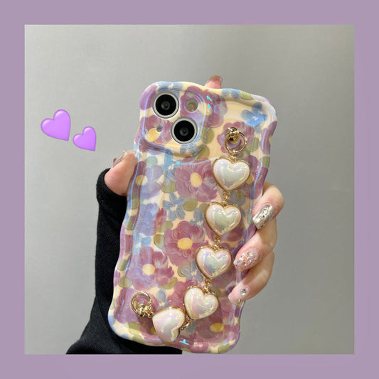 Purple Oil Painting Flower Wristband Chain iPhone Case