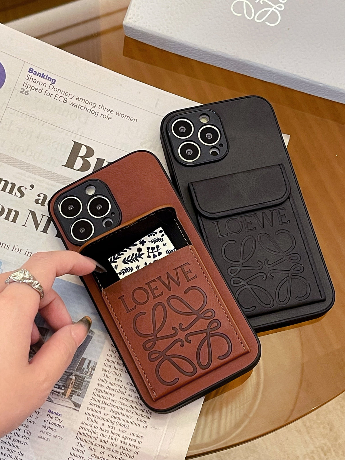 Luxury iPhone Case With Card Holder Brown