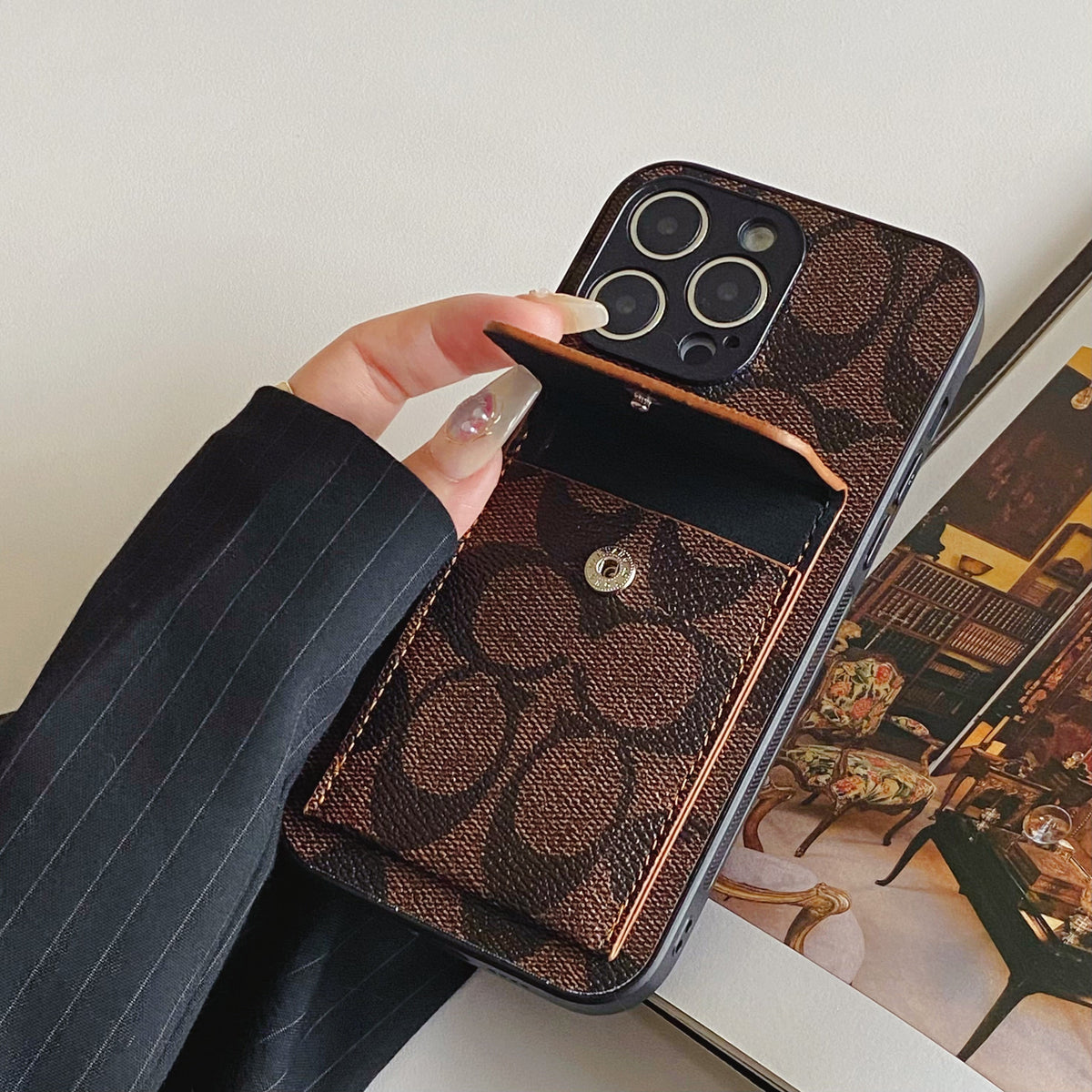 Classic iPhone Case With Wallet Dark Brown