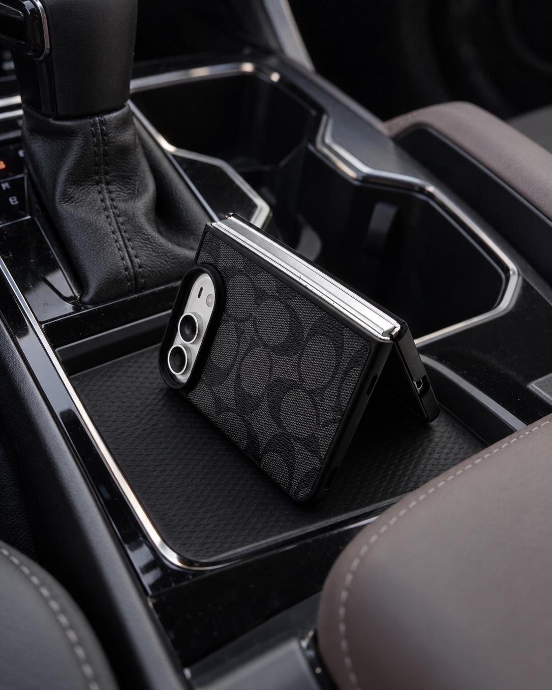 Designer Inspired Duo Phone Case – Brown / Black Monogram (iPhone)