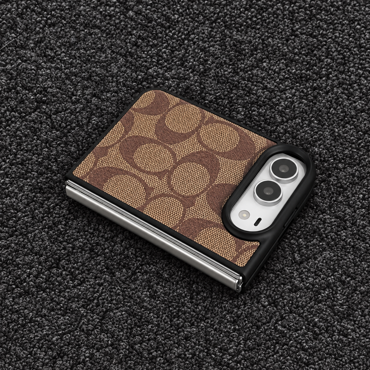 Designer Inspired Duo Phone Case – Brown / Black Monogram (iPhone)