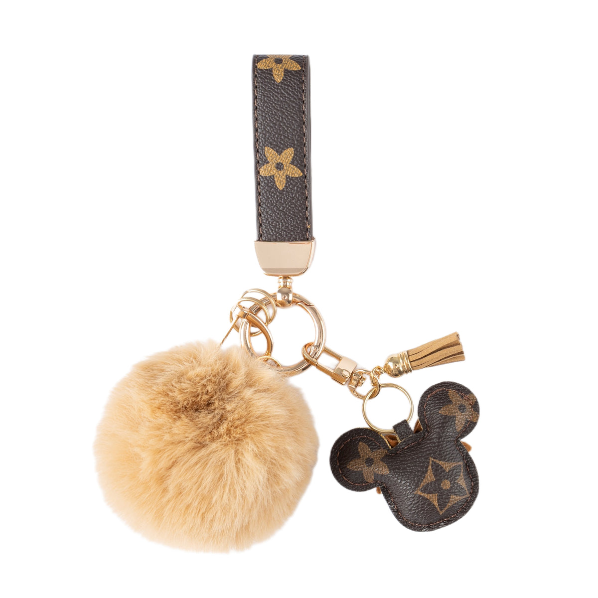Portachiavi Mickey di lusso – Charm in ecopelle e pon-pon di pelliccia