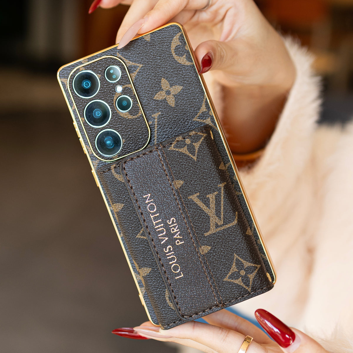 Premium Leather Samsung Case with Card Holder & Wrist Strap