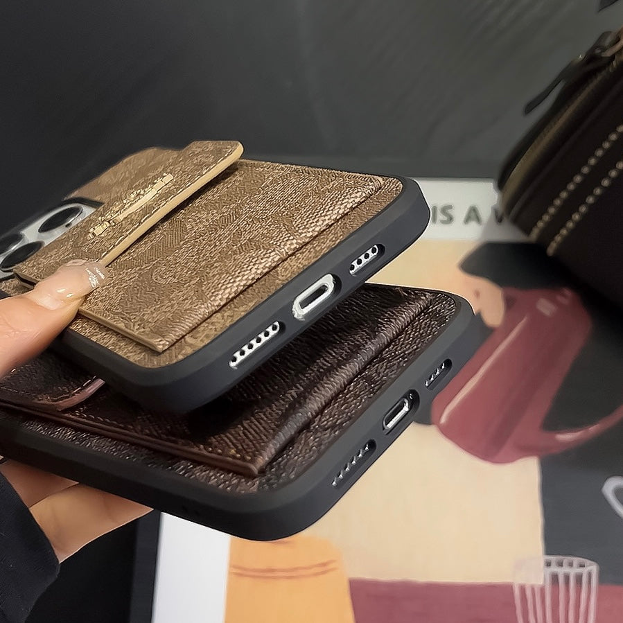 Classic iPhone Case With Card Holder Wallet Light Brown