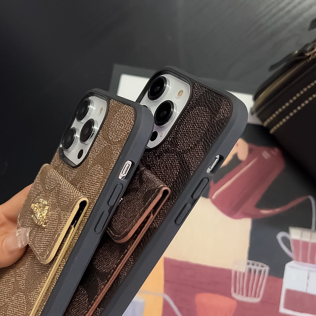 Classic iPhone Case With Card Holder Wallet Coffee
