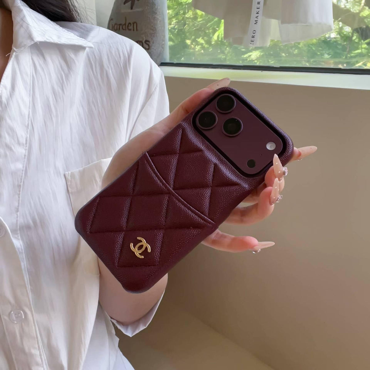 Burgundy Quilted Phone Case for iPhone