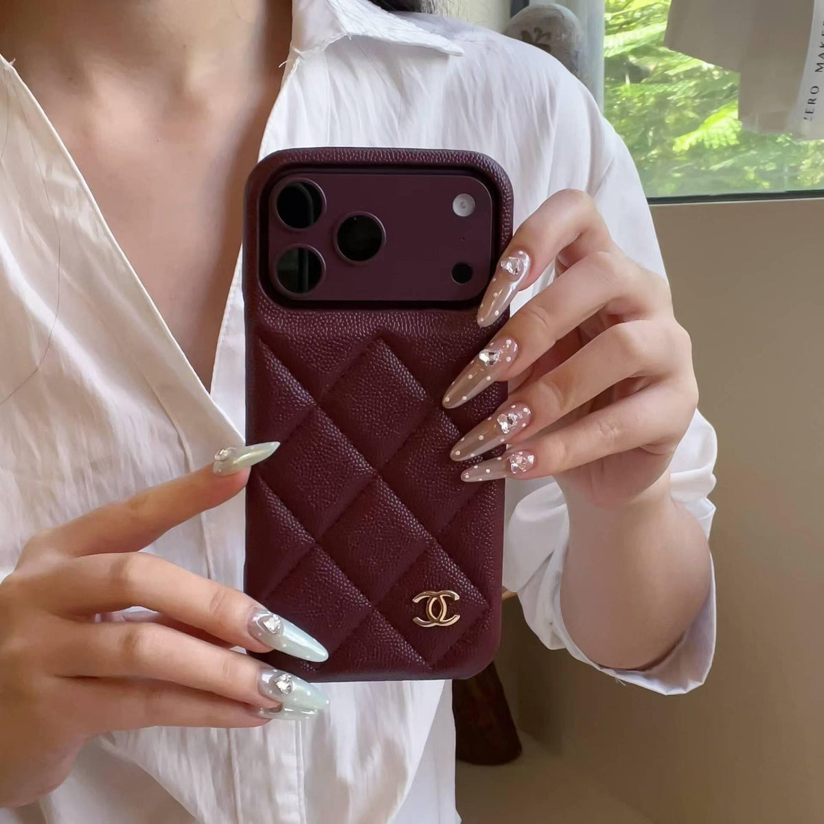 Burgundy Quilted Phone Case for iPhone