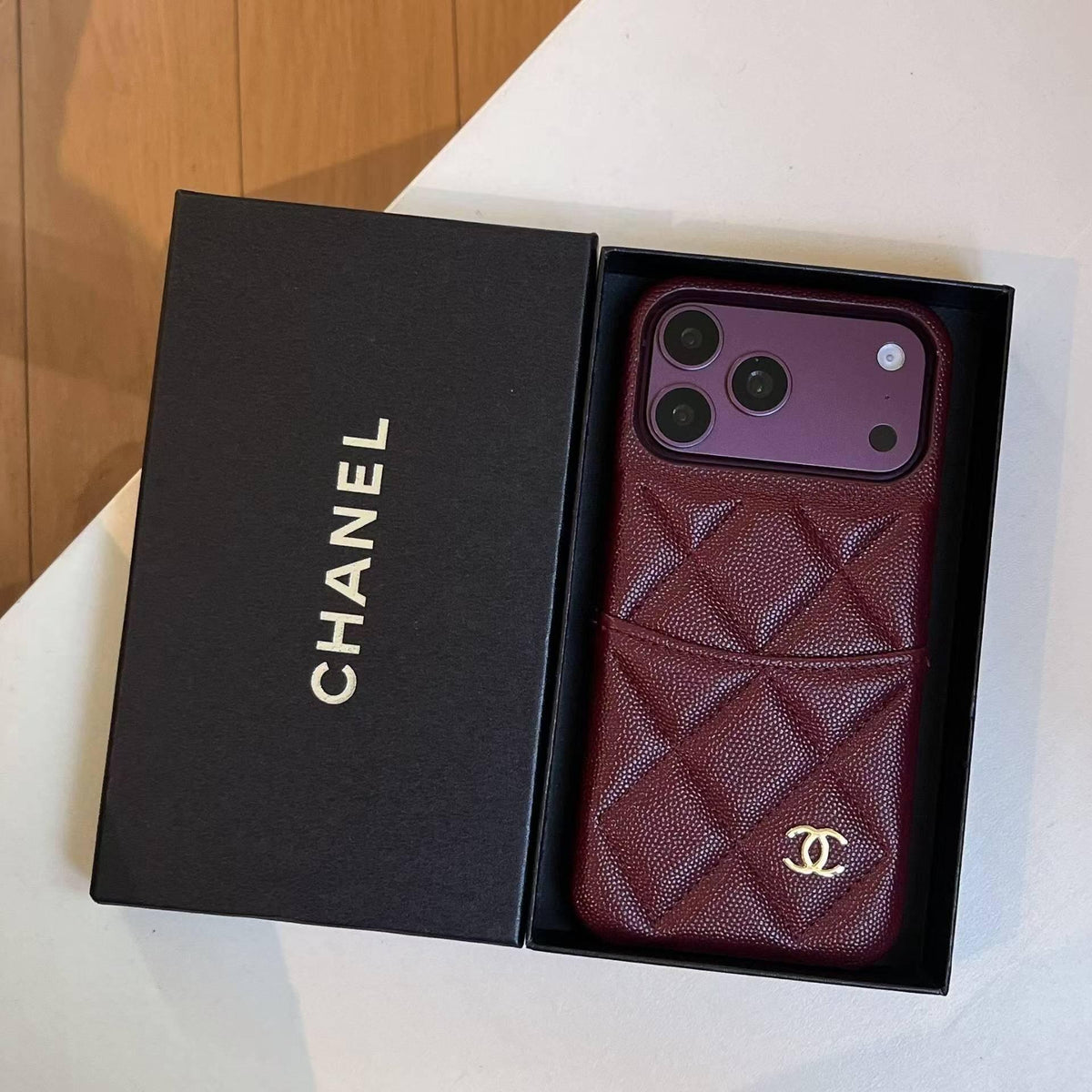 Burgundy Quilted Phone Case for iPhone
