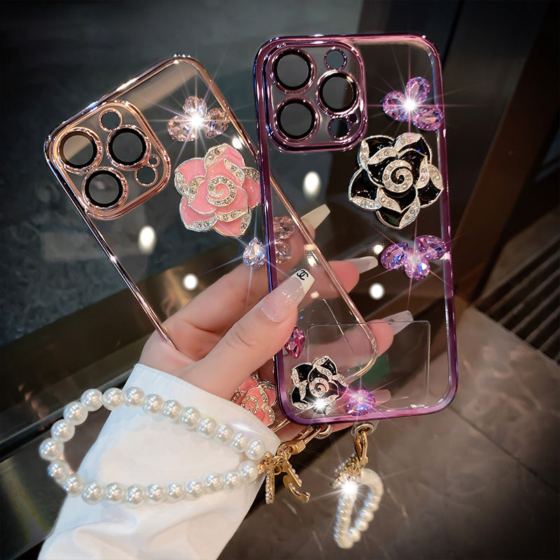 Luxury Camellia Transparent iPhone case with Lens Film