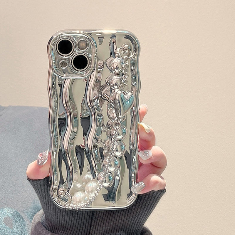 Custodia per iPhone con cinturino galvanizzato effetto increspatura dell'acqua