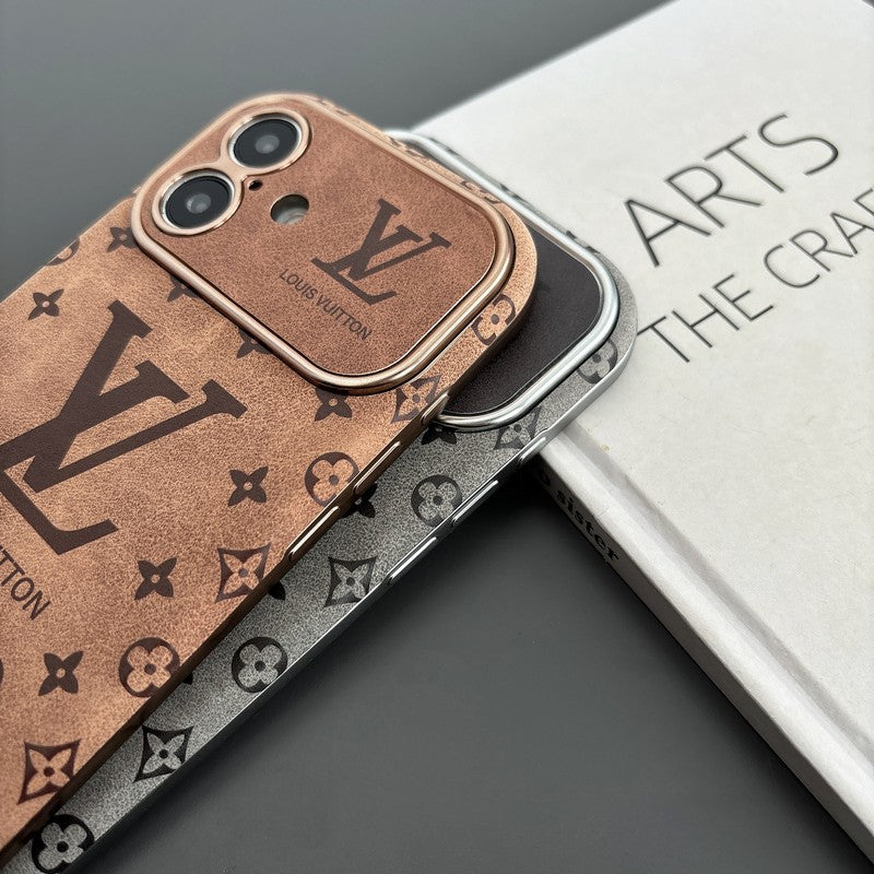 Custodia per iPhone in pelle di lusso color marrone e nero