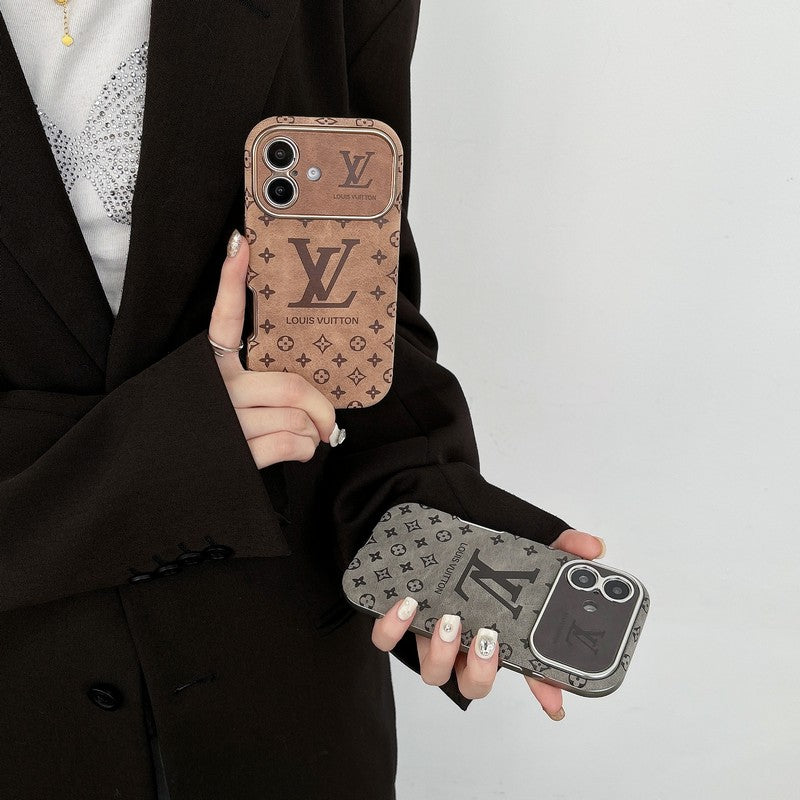 Custodia per iPhone in pelle di lusso color marrone e nero