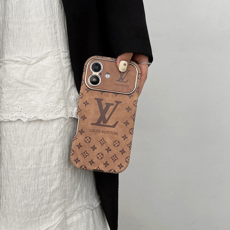 Custodia per iPhone in pelle di lusso color marrone e nero