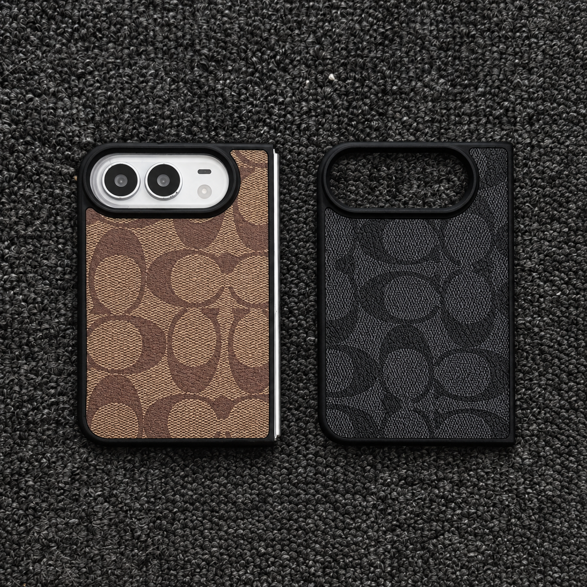 Designer Inspired Duo Phone Case – Brown / Black Monogram (iPhone)