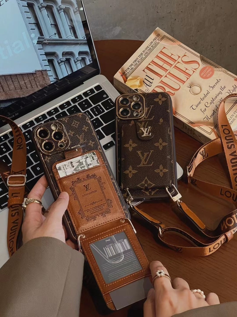 Fortschrittliche Leder-iPhone-Hülle mit Kartenfach und Trageriemen