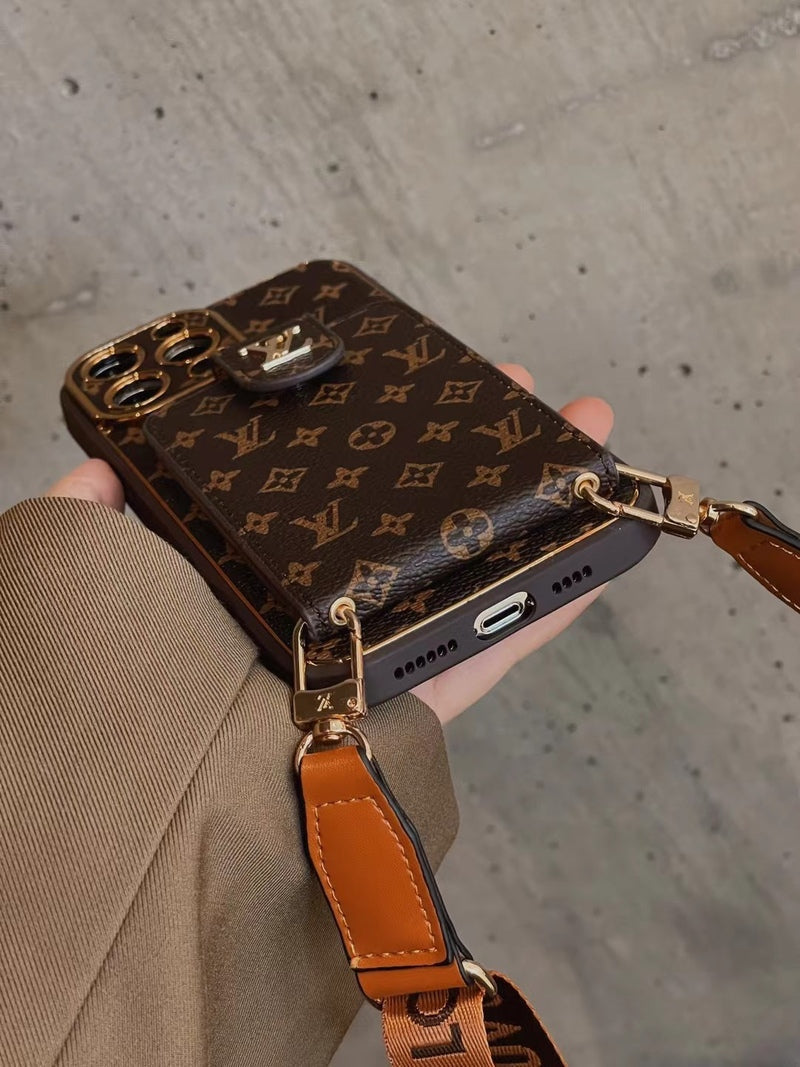 Fortschrittliche Leder-iPhone-Hülle mit Kartenfach und Trageriemen