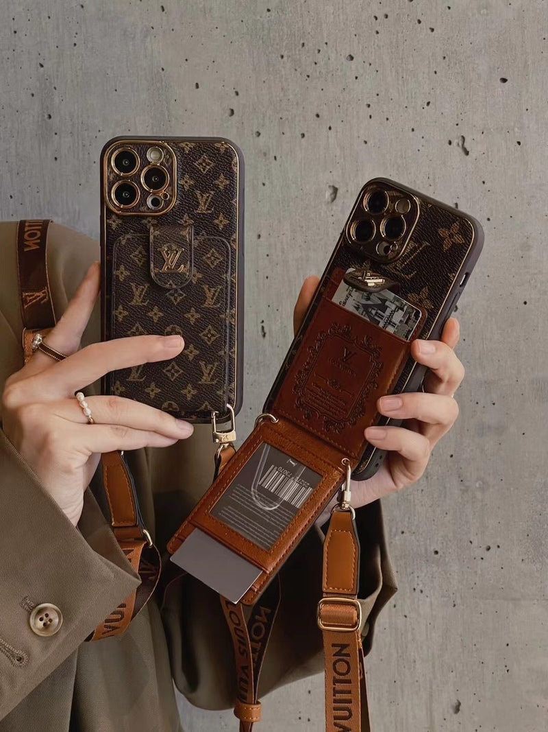 Fortschrittliche Leder-iPhone-Hülle mit Kartenfach und Trageriemen