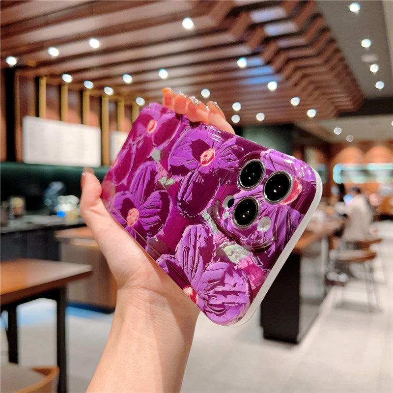 Oil Painting Retro Flower Phone Case Shockoroof Camera Protection Soft Back Cover For iPhone