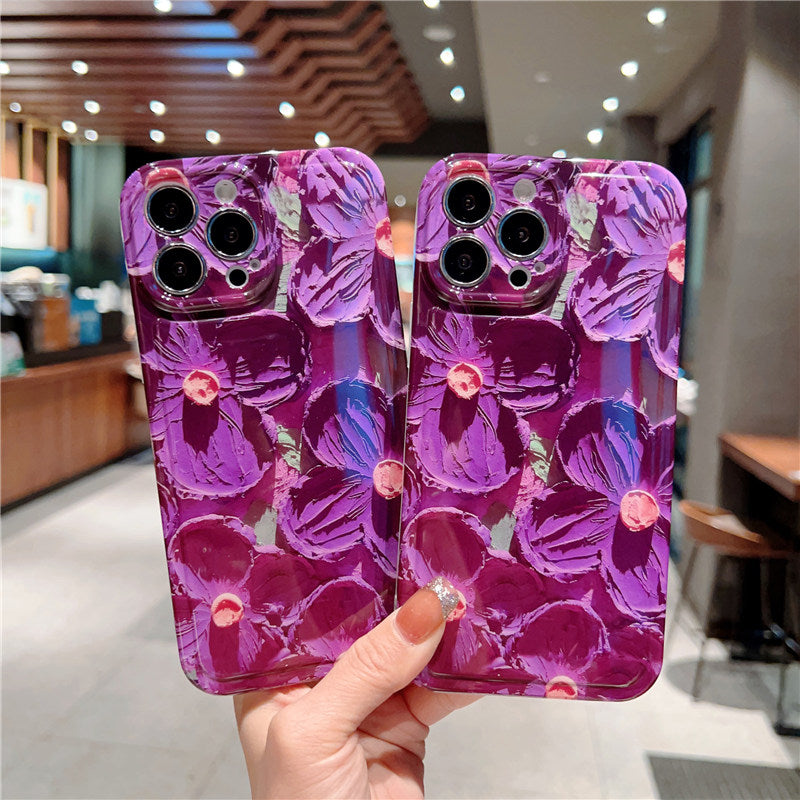 Oil Painting Retro Flower Phone Case Shockoroof Camera Protection Soft Back Cover For iPhone