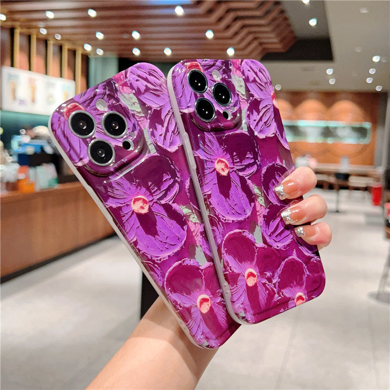 Oil Painting Retro Flower Phone Case Shockoroof Camera Protection Soft Back Cover For iPhone