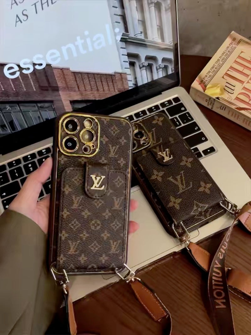 Fortschrittliche Leder-iPhone-Hülle mit Kartenfach und Trageriemen